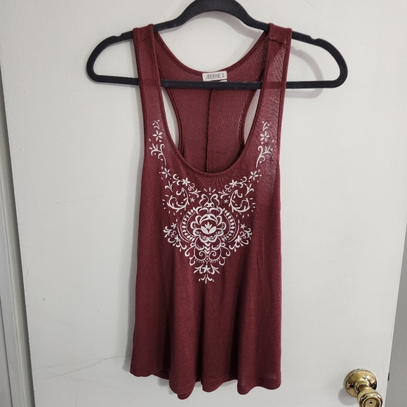 Maroon Tank with White Embroidery - Picture 1 of 1